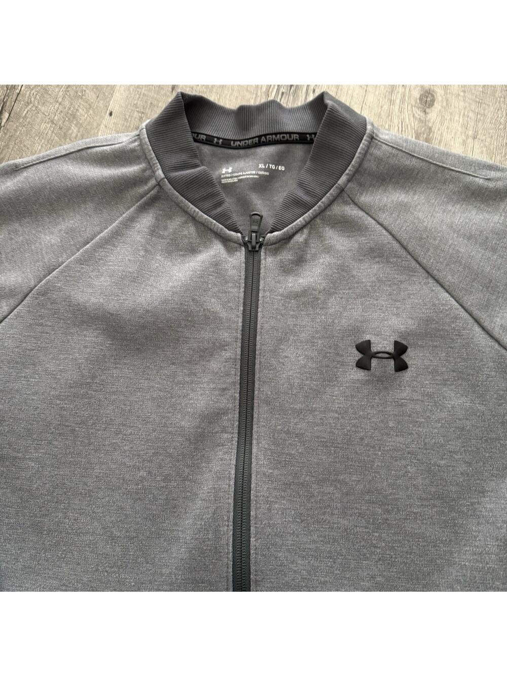 Under Armour UA Double Knit Bomber Jacket Mens Size XL Fitted Zip Gray 1347272